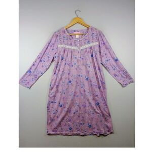 Cottagecore Pink Label Womens Large Pink Floral Lace Trim Long Sleeve Nightgown